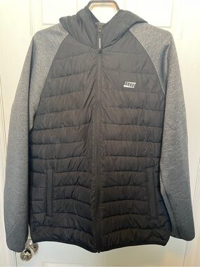 Jack & Jones Black Quilted Hooded Jacket with Gray Sleeves